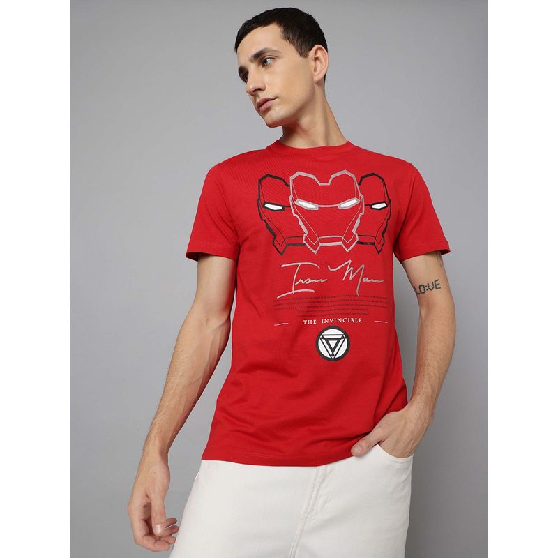 Free Authority Red Iron Man Printed Regular Fit T-Shirt for Men (M)