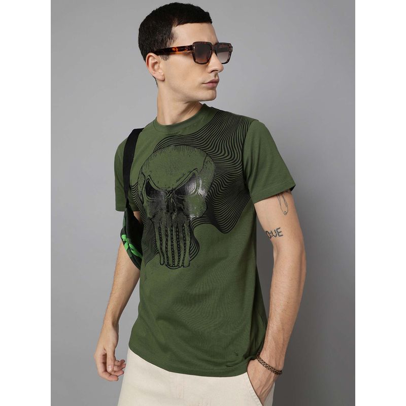 Free Authority Olive Punisher Printed Regular Fit T-Shirt for Men (M)