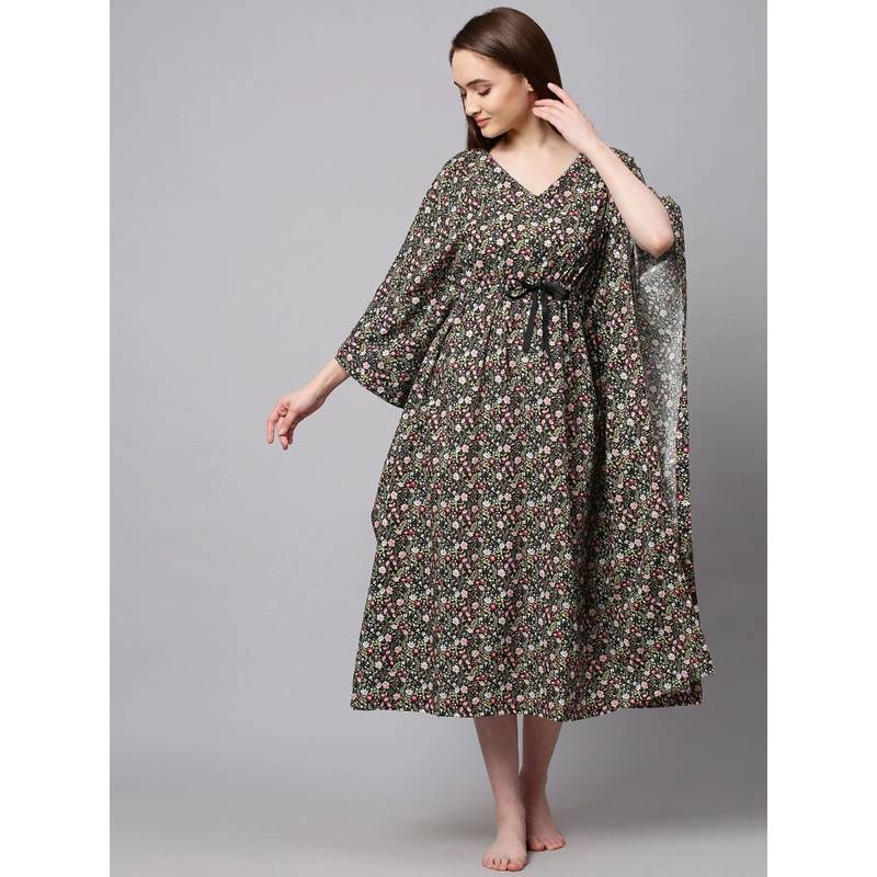 Chemistry Printed Cambric Kaftan Lounge Dress - Multi-Color (L)