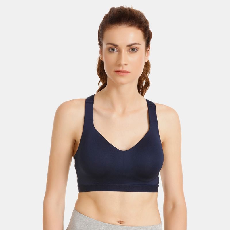 Zivame Zelocity High Impact Padded Wide Waist Band Sports Bra Blue