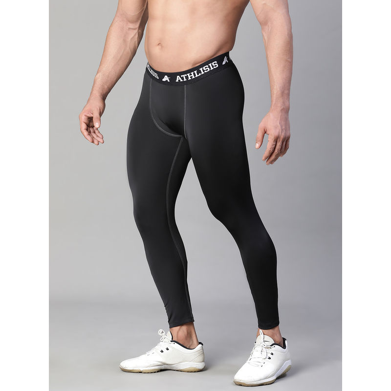 Athlisis Mens Black Sweat-Wicking Compression Tights (S)