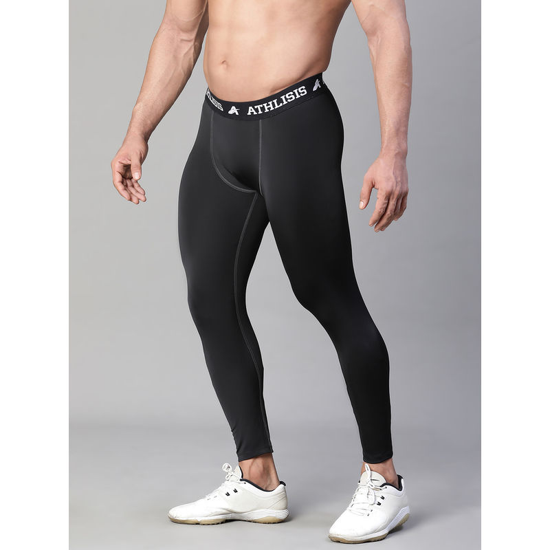 Athlisis Mens Black Sweat-Wicking Compression Tights (M)