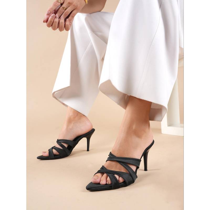 Drop Bold Womesns Dropbold Black Criss Cross Strap Pointed Toe Slim Heels (EURO 36)