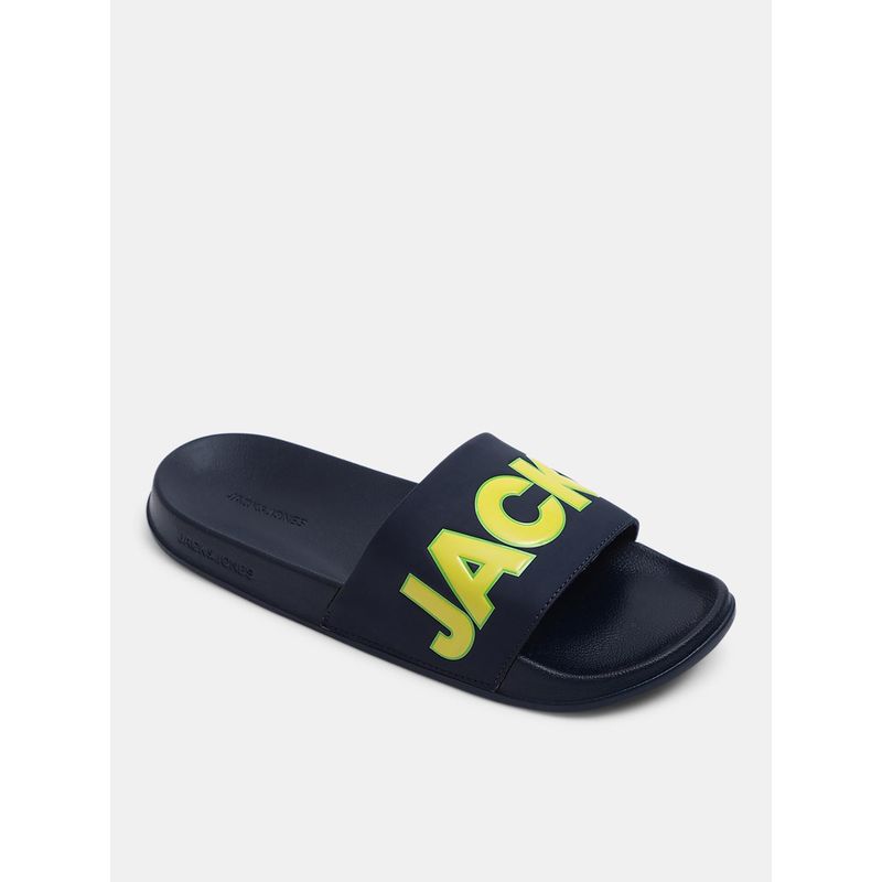 Jack & Jones Navy Blue Contrast Logo PU Pool Sliders (EURO 41)