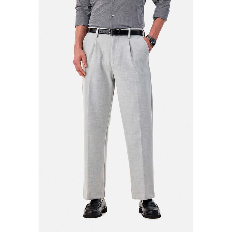 Snitch Grey Textured Relaxed Formal Trousers (32)