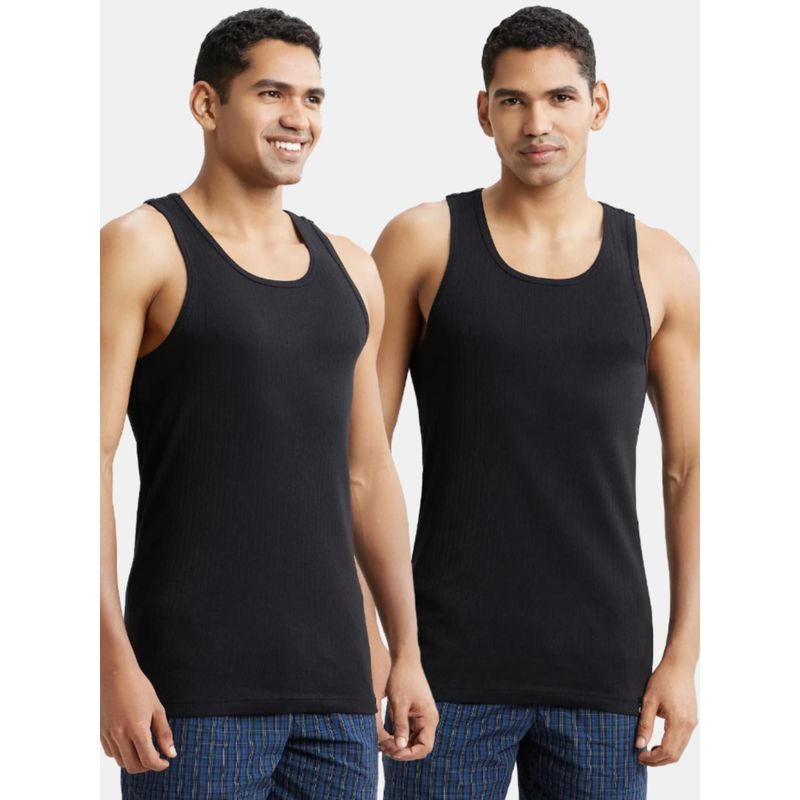 Jockey 9922 Men Super Combed Cotton Rib Round Neck Gym Vest - Black (S)