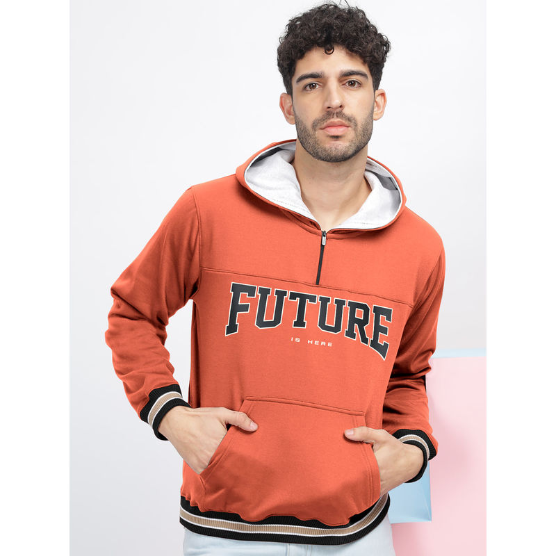 BULLMER Orange Trendy Printed Fleece Hoodie Sweatshirt for Men (2XL)