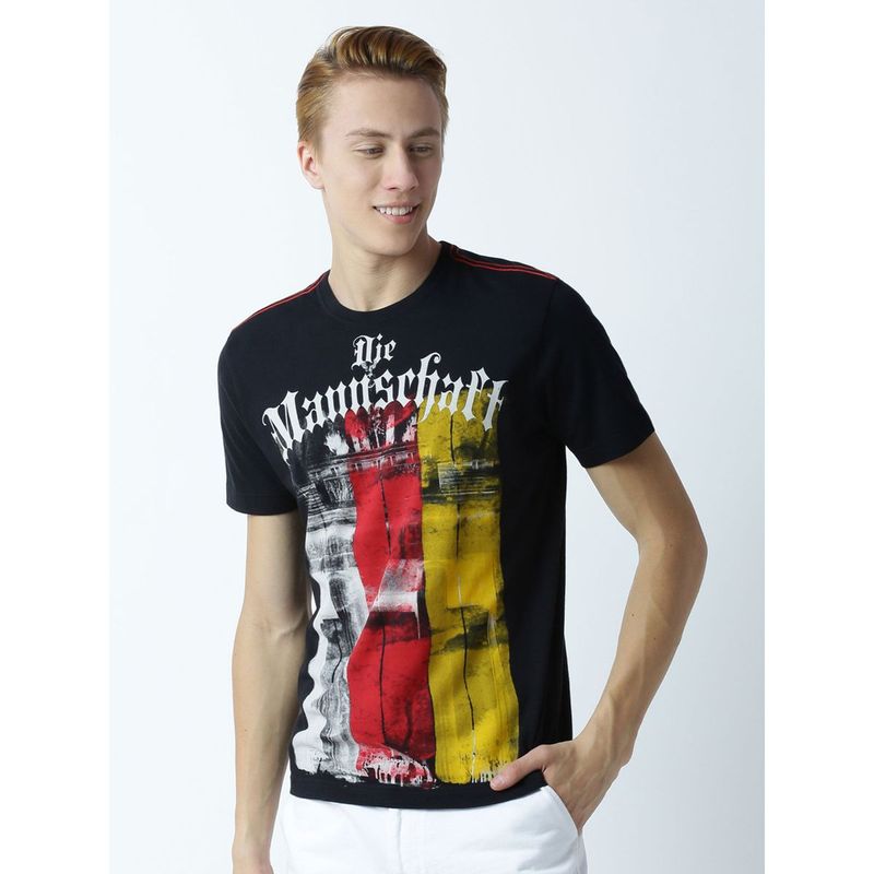Huetrap Mens Printed Round Neck Black T-Shirt (S)