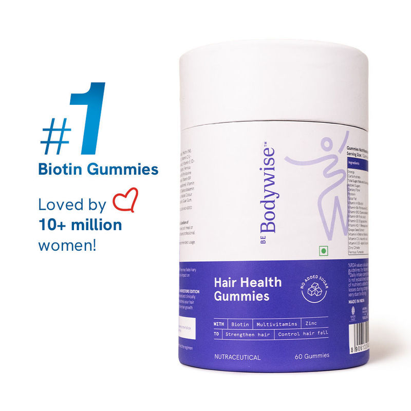 Be Bodywise Biotin Hair Gummies - Zinc, Fibre, Multivitamin For Stronger Hair, Nails -No Added Sugar