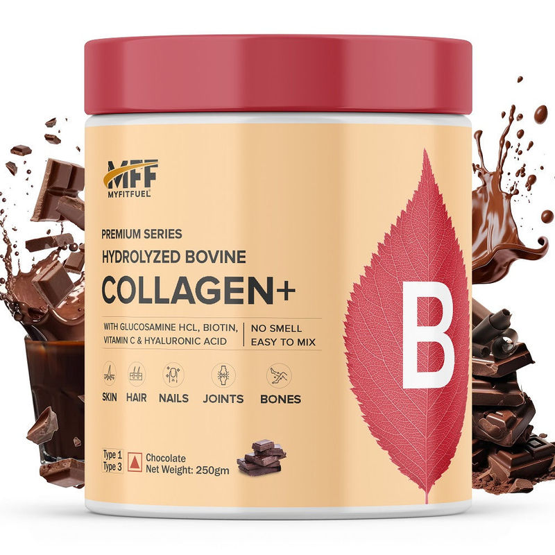MyFitFuel Hydrolyzed Bovine Collagen +Hyaluronic Acid Biotin VitaminC Skin HairNails Chocolate(250g)