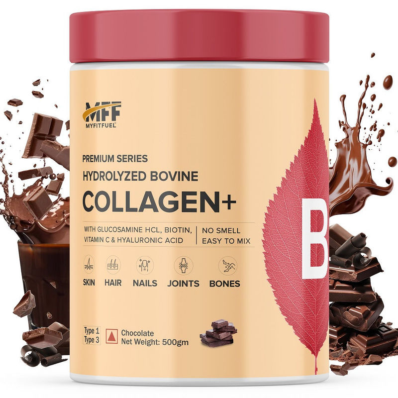 MyFitFuel Hydrolyzed Bovine Collagen +Hyaluronic Acid Biotin VitaminC Skin HairNails Chocolate(500g)