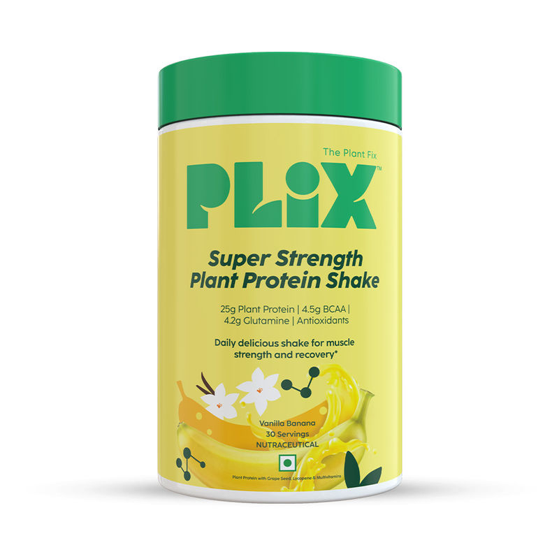 PLIX Strength Plant Protein Powder, Post Workout Recovery, Energy & Stamina Boost - Vanilla