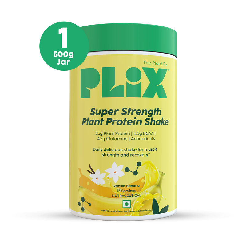 PLIX Strength Plant Protein Powder, Post Workout Recovery, Energy & Stamina Boost - Vanilla