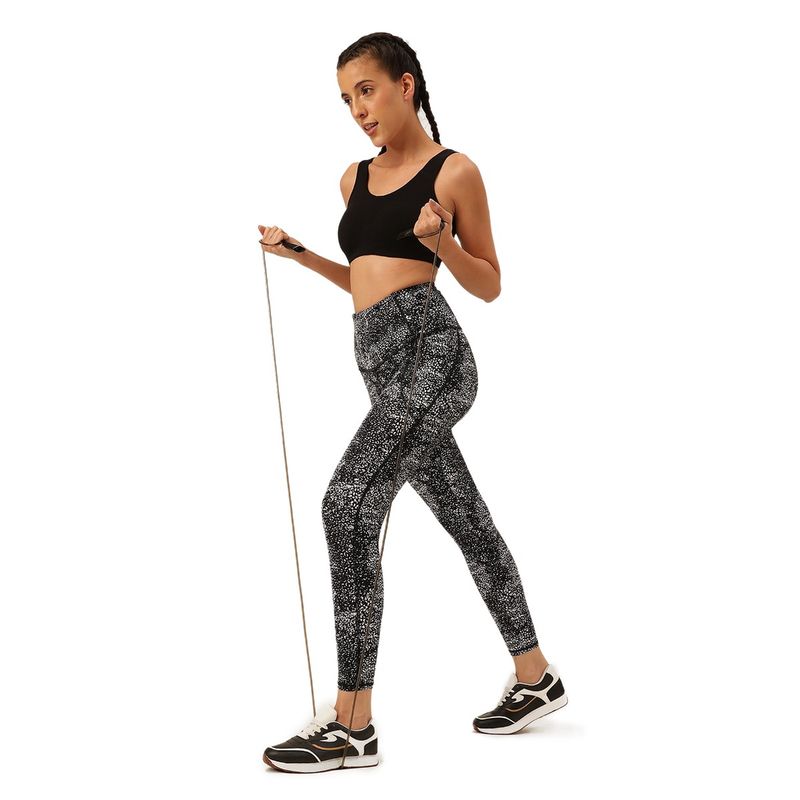 Cukoo Black Printed Skinny Fit Tights (M)