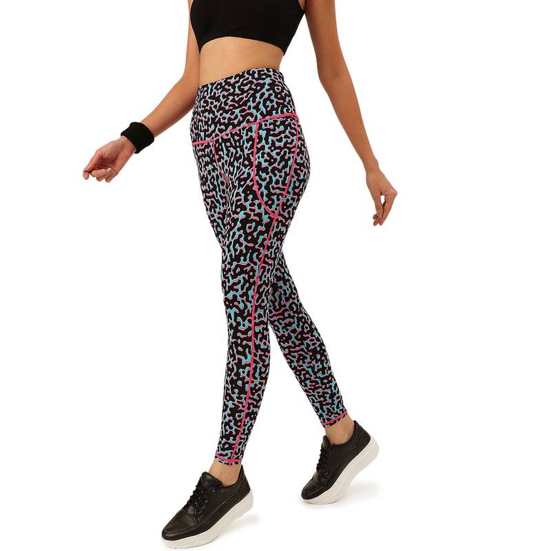 Cukoo Black Printed Skinny Fit Tights (M)