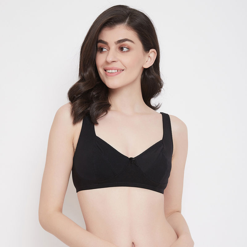Clovia Cotton Spandex Solid Non-Padded Full Cup Wire Free Everyday Bra - Black (34C)