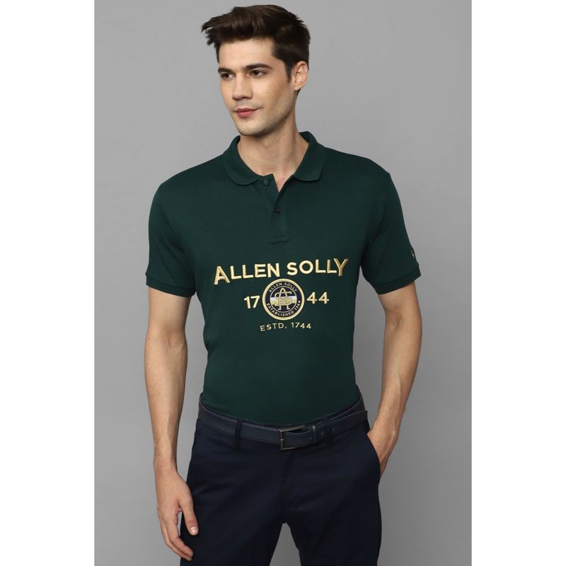 Allen Solly Men Embroidered Regular Half Sleeves Collar Neck Green Polo T-Shirt (S)