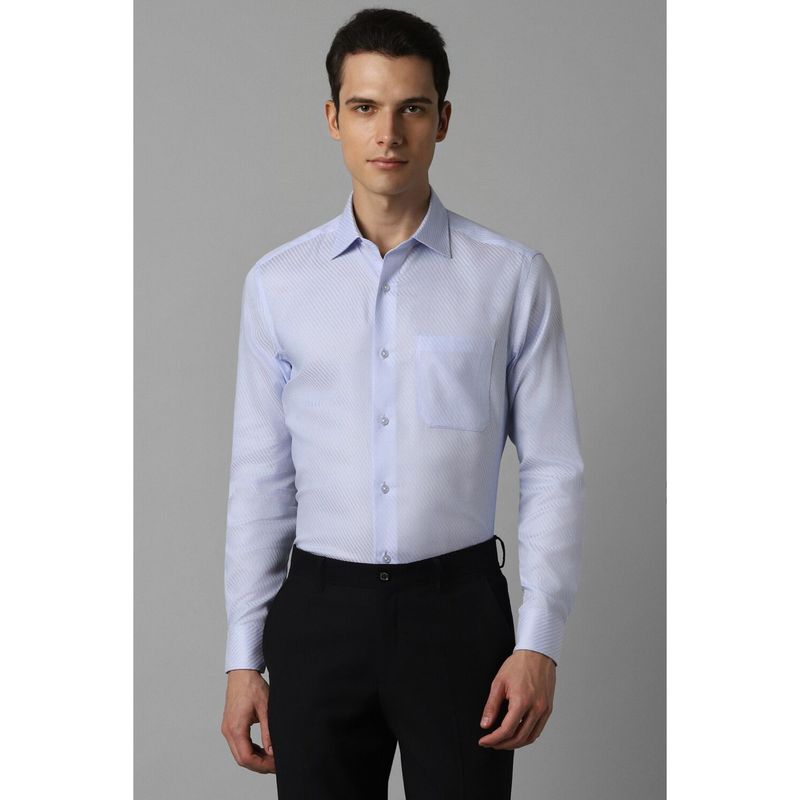 Louis Philippe Men Stripes Regular Full Sleeves Collar Neck Blue Formal Shirt (39)