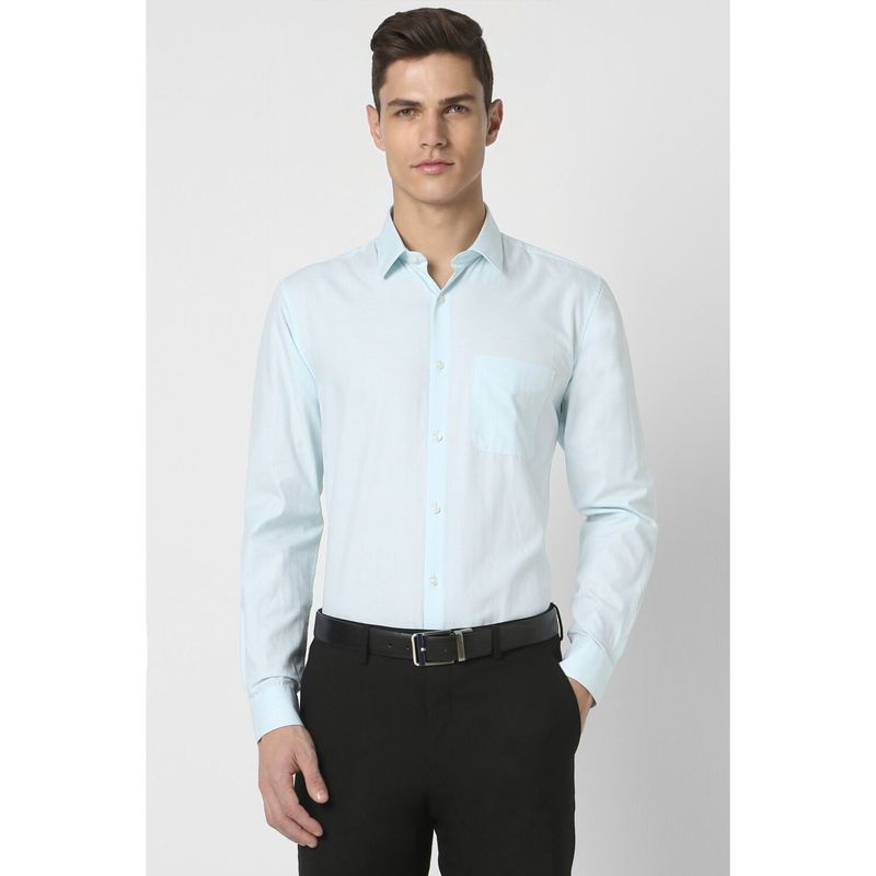 Peter England Men Solid Slim Full Sleeves Collar Neck Blue Formal Shirt (40)