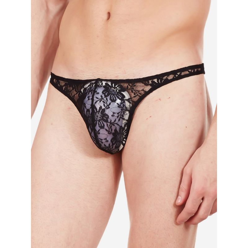 La Intimo Lace Comfy Black Thong Brief (L)