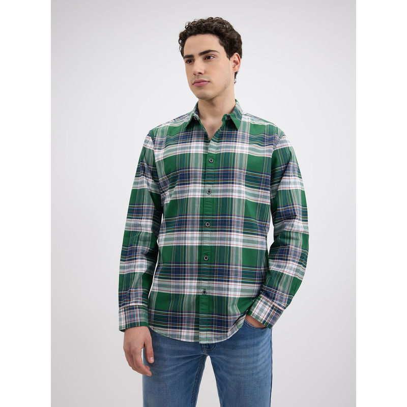 Pepe Jeans Men Green Check Full Sleeve Shirt (S)