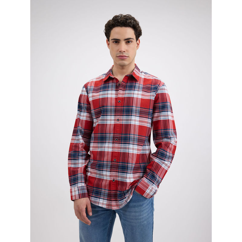 Pepe Jeans Men Red Check Full Sleeve Shirt (2XL)