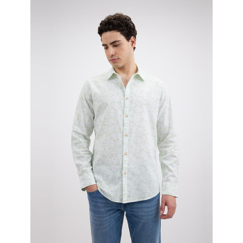 Pepe Jeans Men Green Floral Print Full Sleeve Shirt (XL)