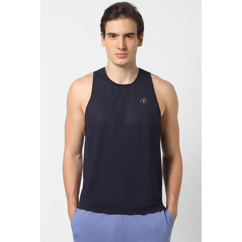 Van Heusen Men Navy Solid Round Neck Tank Top (XL)