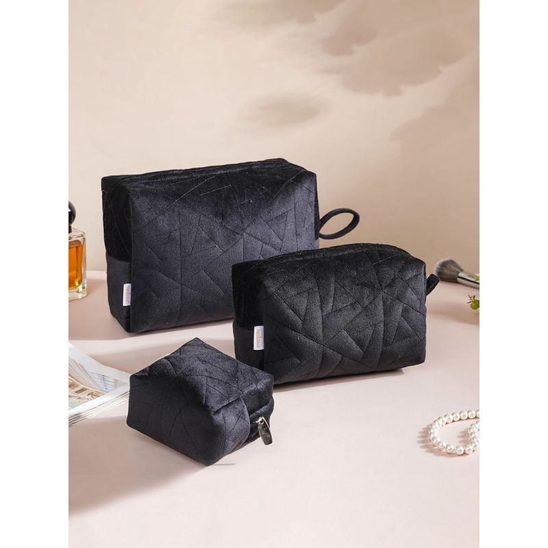 Buy Nestasia Sleek Black Cosmetic Bag Set of 3 Online