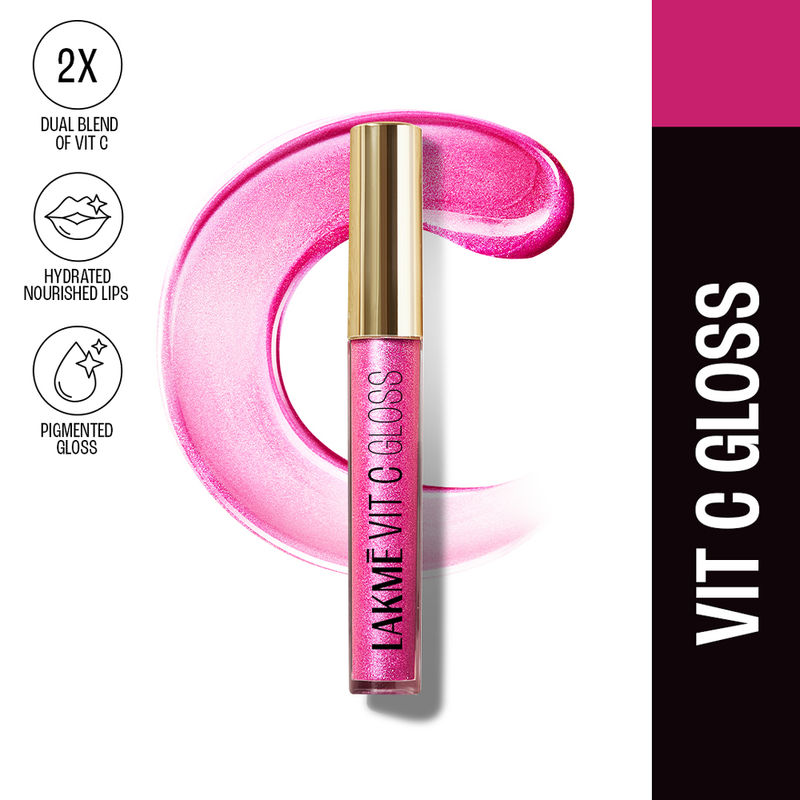 Lakme Superglow Glass Finish Lip Gloss oil With Vitamin C For Instant Shine - Insta Pink