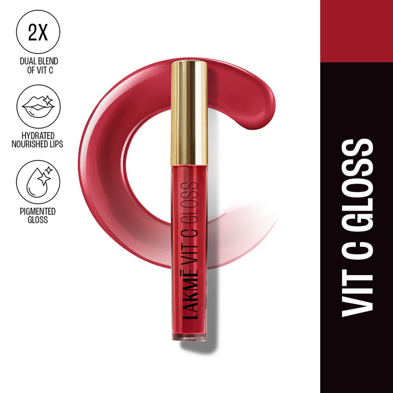 Lakme Superglow Glass Finish Lip Gloss oil With Vitamin C For Instant Shine - Cherry Red