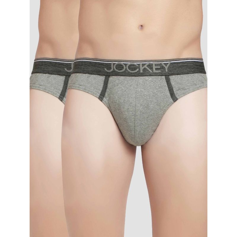 Jockey 8044 Men Cotton Brief with Ultrasoft Waistband - Grey Melange (Pack of 2) (XL)