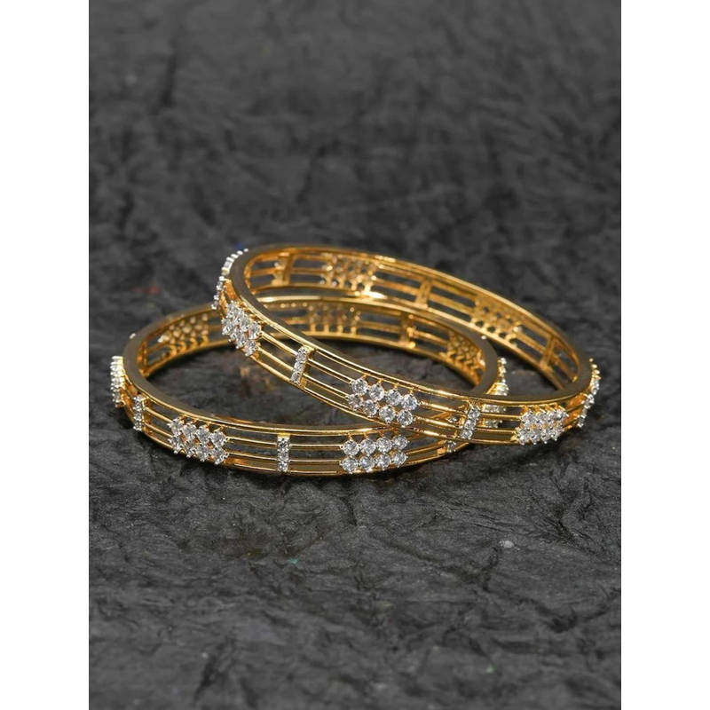 ZEVARLY Kada Gold Plated American Diamond Studded Bangles (Pack of 2) (2.4)
