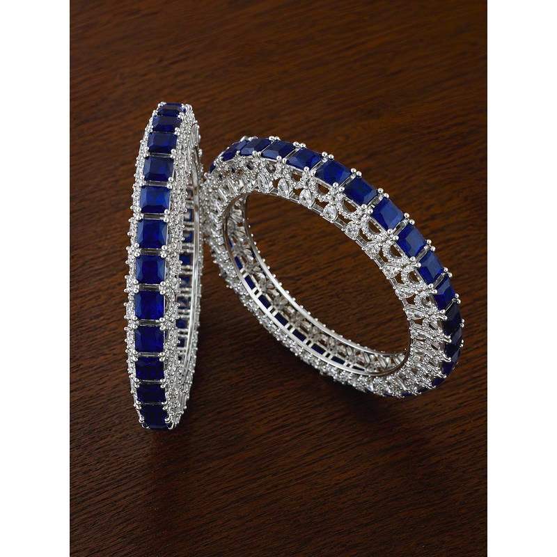 ZEVARLY Kada Silver-Plated American Diamond Studded Bangles (Pack of 2) (2.6)