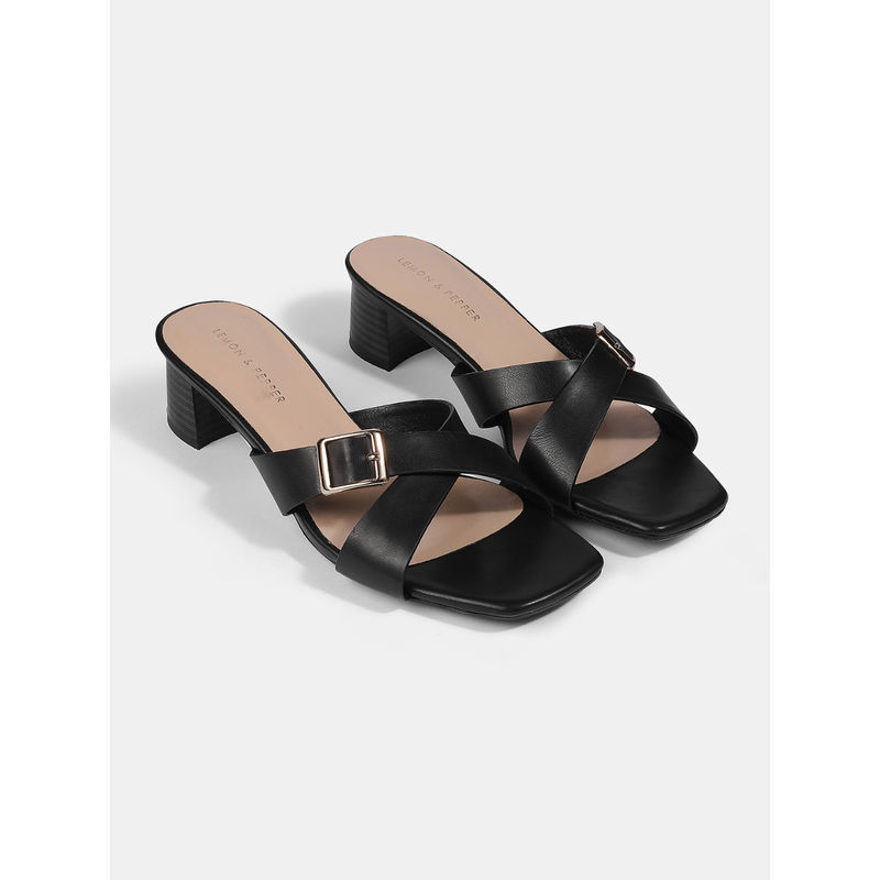Lemon & Pepper Black Block Sandal Heels (EURO 36)