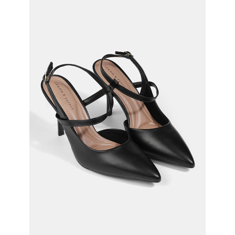 Lemon & Pepper Black Stiletto Heeled Mules (EURO 40)