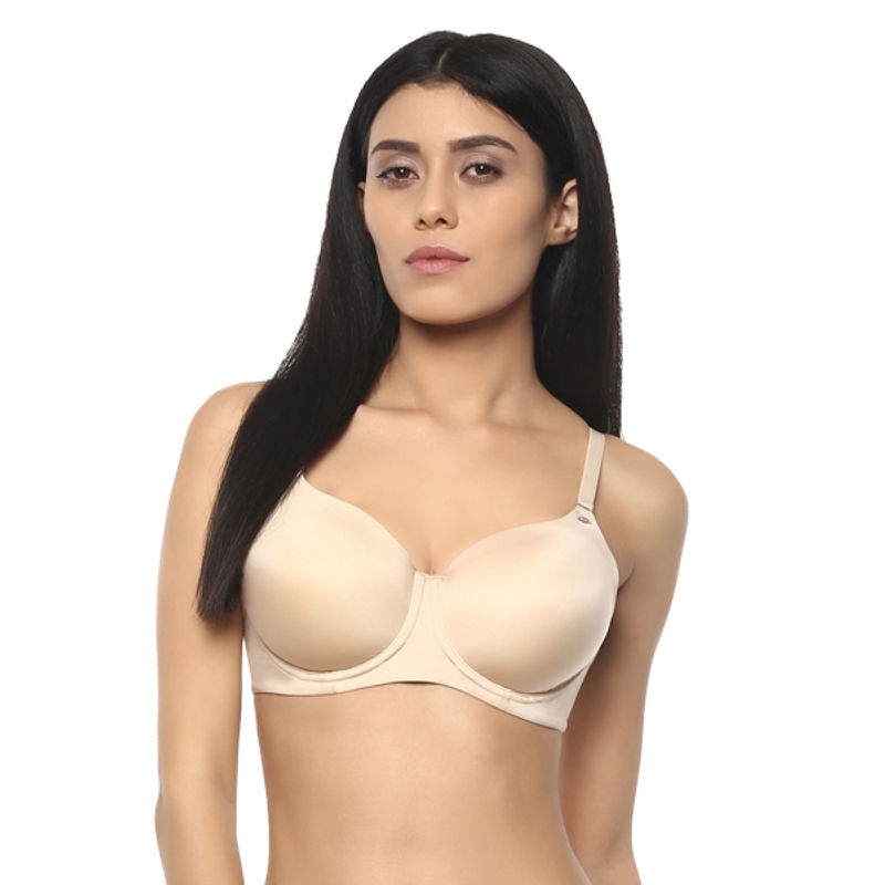 SOIE Womens Polyamide Spandex Padded Non-Wired Full Coverage Bra - BEIGE (36D)
