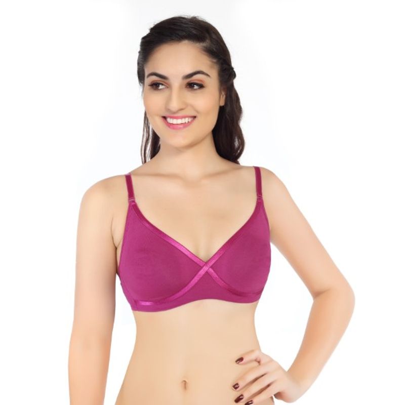 SOIE Womens Non-Padded Non-Wired Crossover Bra - BERRY (36C)