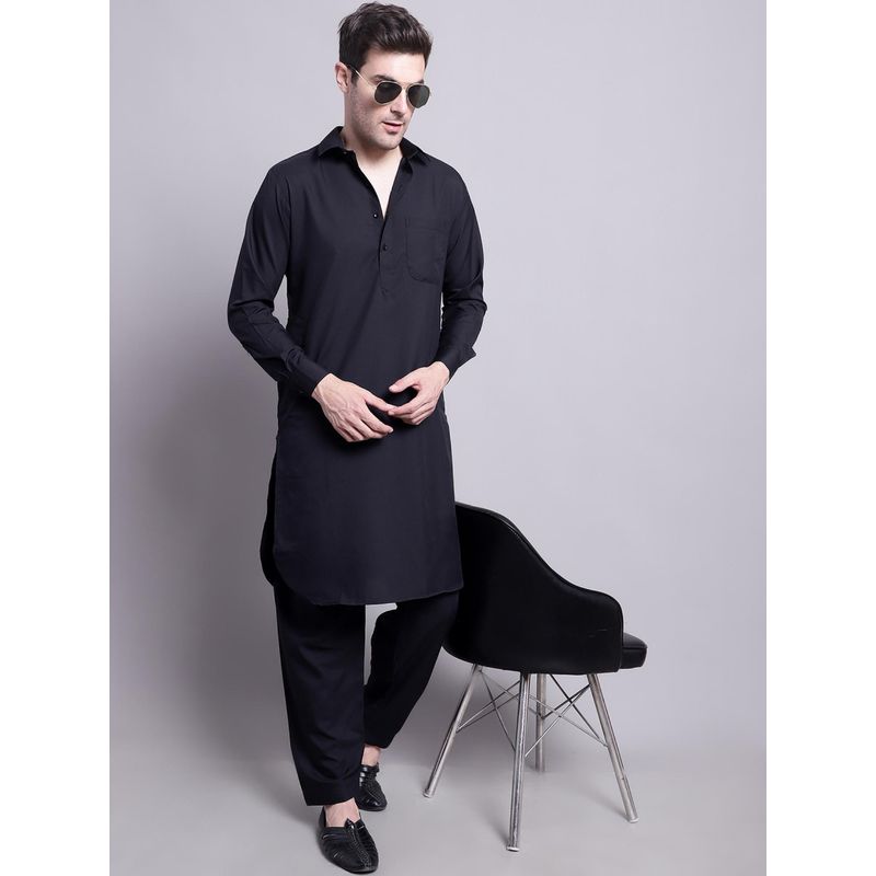Jompers Men's Black Cotton Solid Pathani Kurta with Salwar (S)