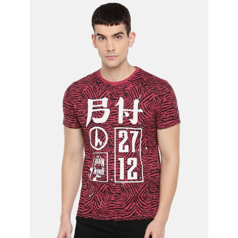 Being Human Men Printed Red T-Shirt (L)