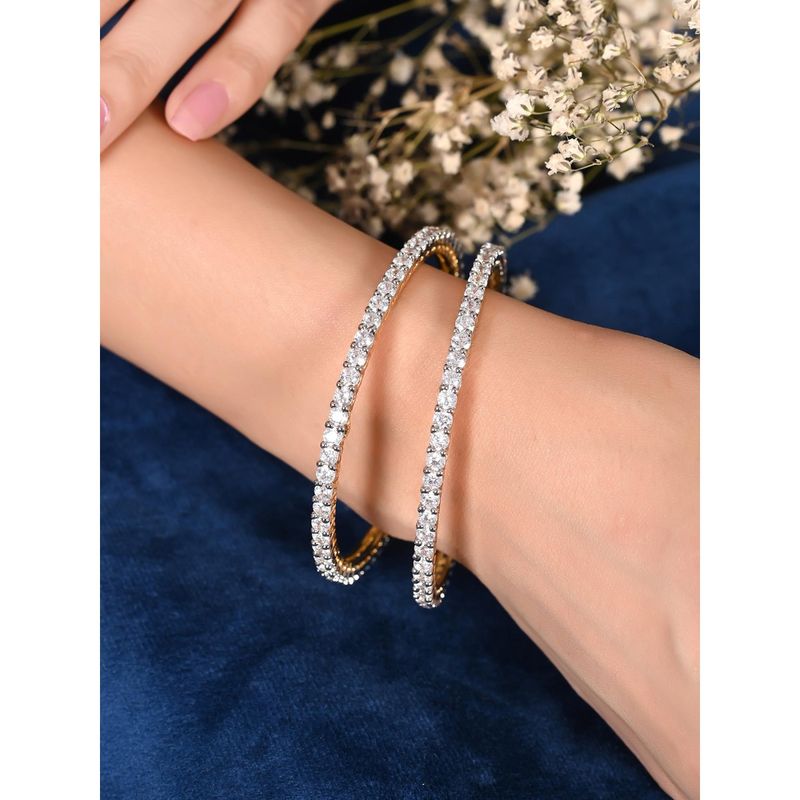 Ratnavali Jewels Gold Plated Silver Tone AD Studded Single Line Bangles Set of 2 (2.2)