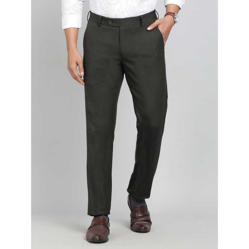JadeBlue Olive Green Poly Viscose Solid Formal Trouser (38)