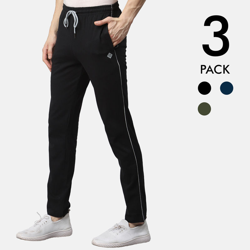 ALMO Fresco Slim Fit 100% Cotton Trackpants (pack Of 3) - Multi-Color (S)