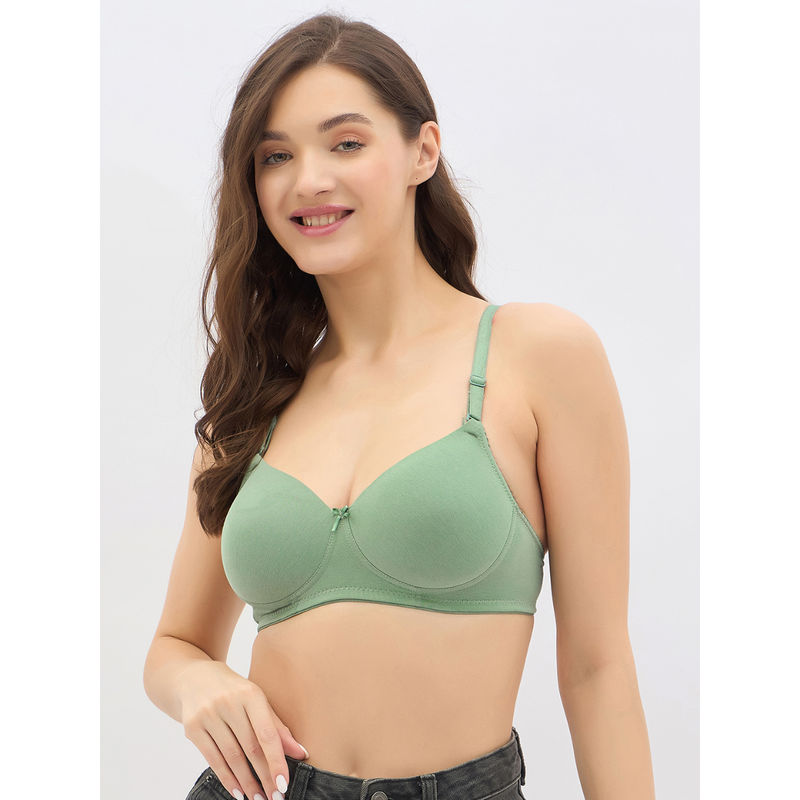 Clovia Cotton Spandex Solid Padded Demi Cup Wire Free T-shirt Bra - Dark Green (34C)