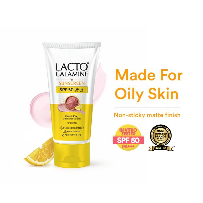 Lacto Calamine Lightweight Sunscreen SPF 50 PA +++ UVA-UVB- No White Cast, Non-Greasy for Oily Skin