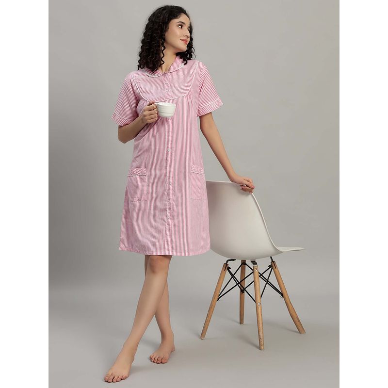 SEPHANI Women Pink Nightdress (M)