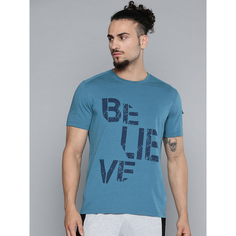 Alcis Men Teal Blue Typography Printed Slim Fit Gym T-Shirt (L)