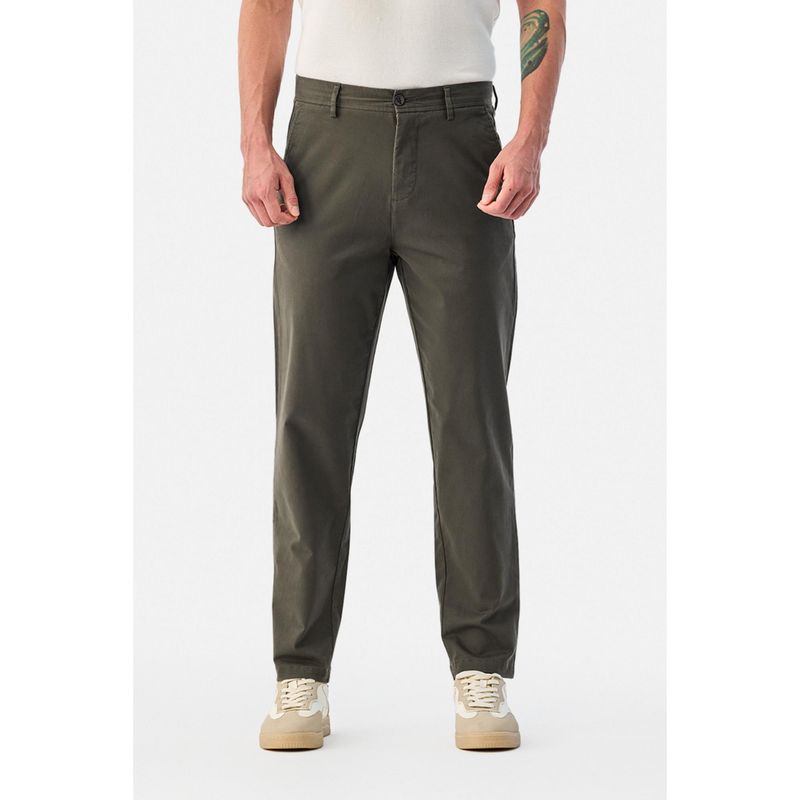 Snitch Olive Solid Slim Casual Trouser (28)