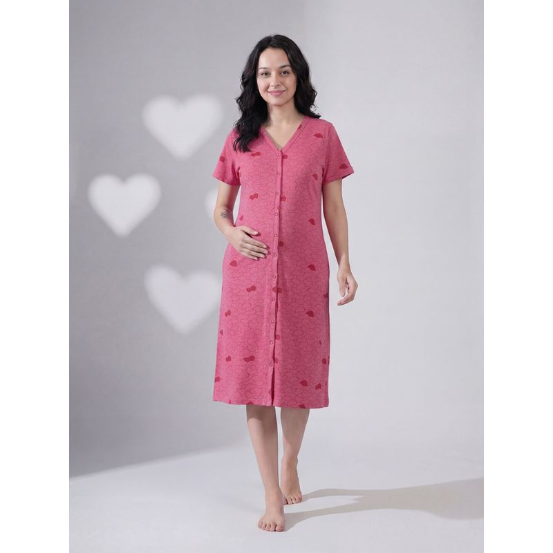 Secret Wish Pink Heart Hosiery Zipless Maternity Dress (XL)