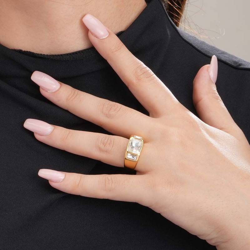 Palmonas Zircon Studded Gold White Chunky Ring for Womens (6)